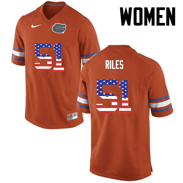 Women Florida Gators #51 Antonio Riles College Football USA Flag Fashion Jerseys-Orange - Click Image to Close
